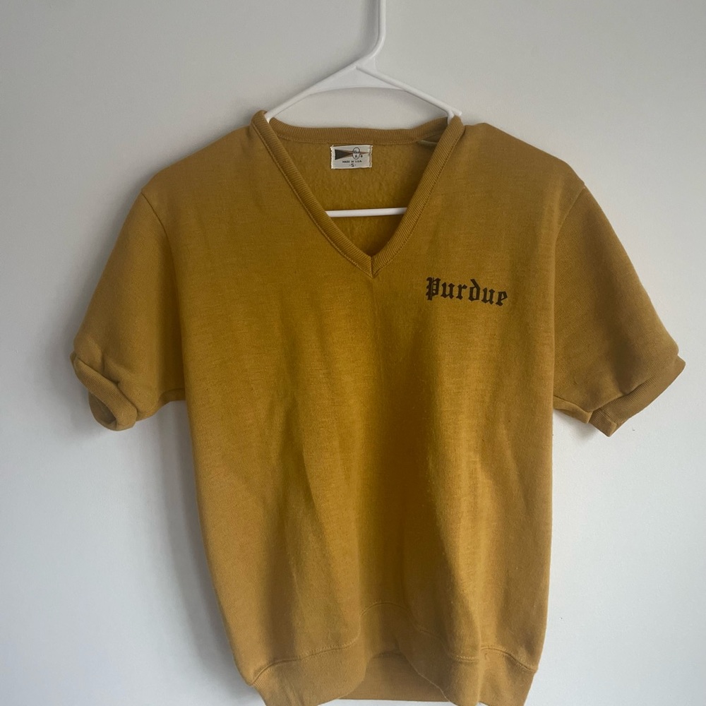 Vintage Purdue University Short Sleeve V-Neck Sweatshirt VTG Academia Indiana
